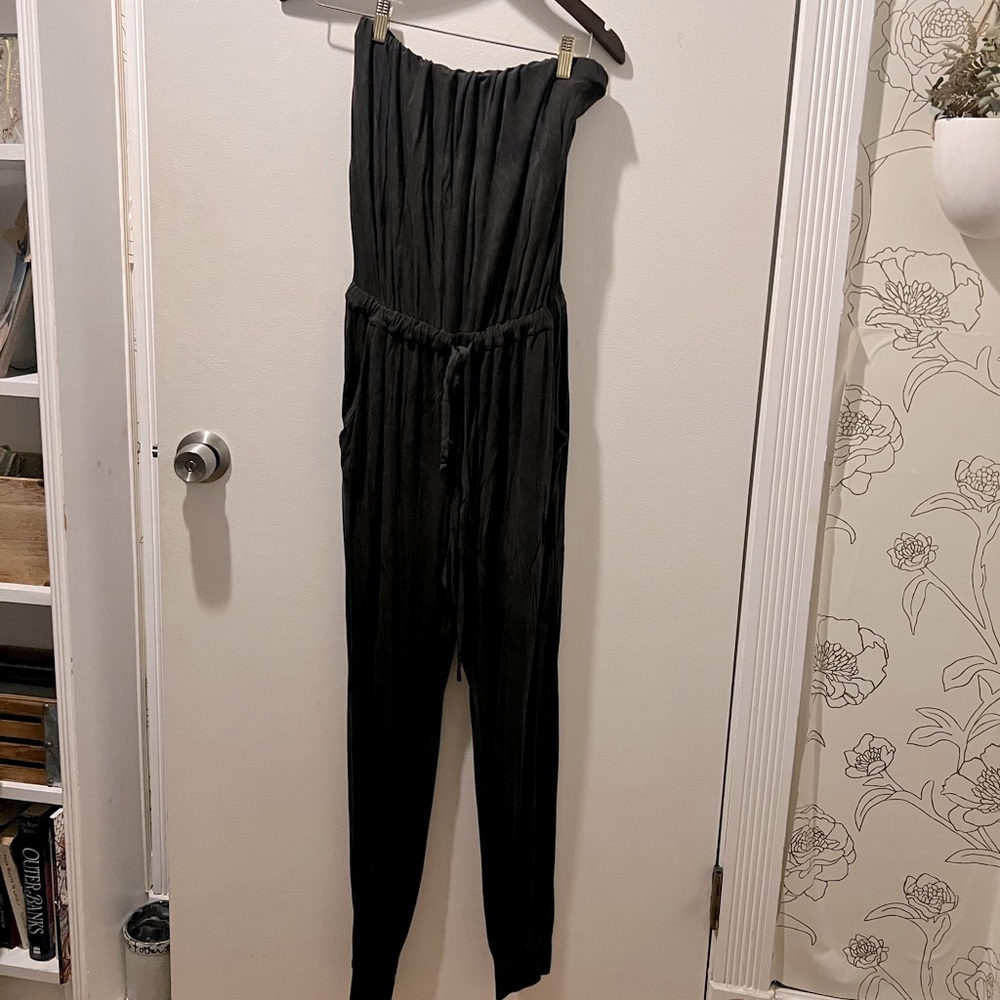Young fabulous and broke strapless jumpsuit in dark green